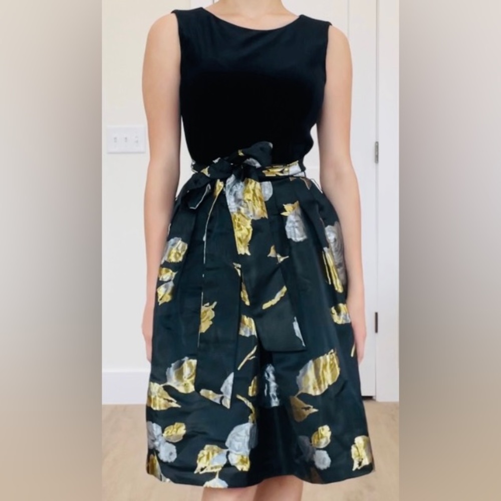 Tahari Floral Pleated Formal Dress